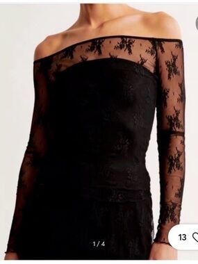 Abercrombie & Fitch Black Sheer Lace Off-Shoulder Top